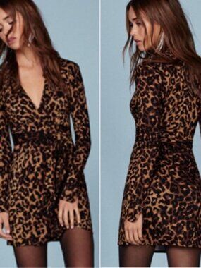 Reformation Leopard Shaun Growl Wrap Mini Dress Size Small